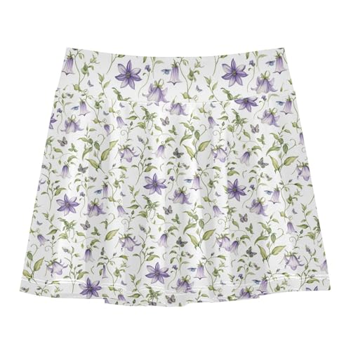 Bellflower White Flowy Girls Tennis Skirts with Built in Shorts Cheer Skirt Kids with Pockets Performance Skorts