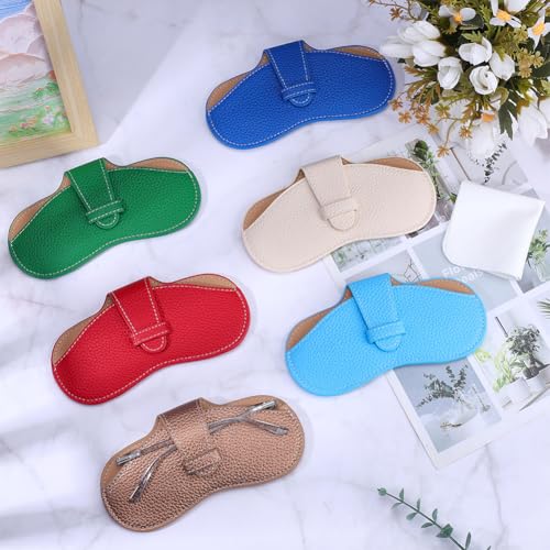Image of CREATCABIN Glasses Case Slim Sunglasses Case Bag Portable Lightweight Travel Leather Eyeglasses Spectacle Holder Pouch Cover with Soft Cleaning Cloth Gift for Women Men Holiday 6.9x3.4 Inch BurlyWood