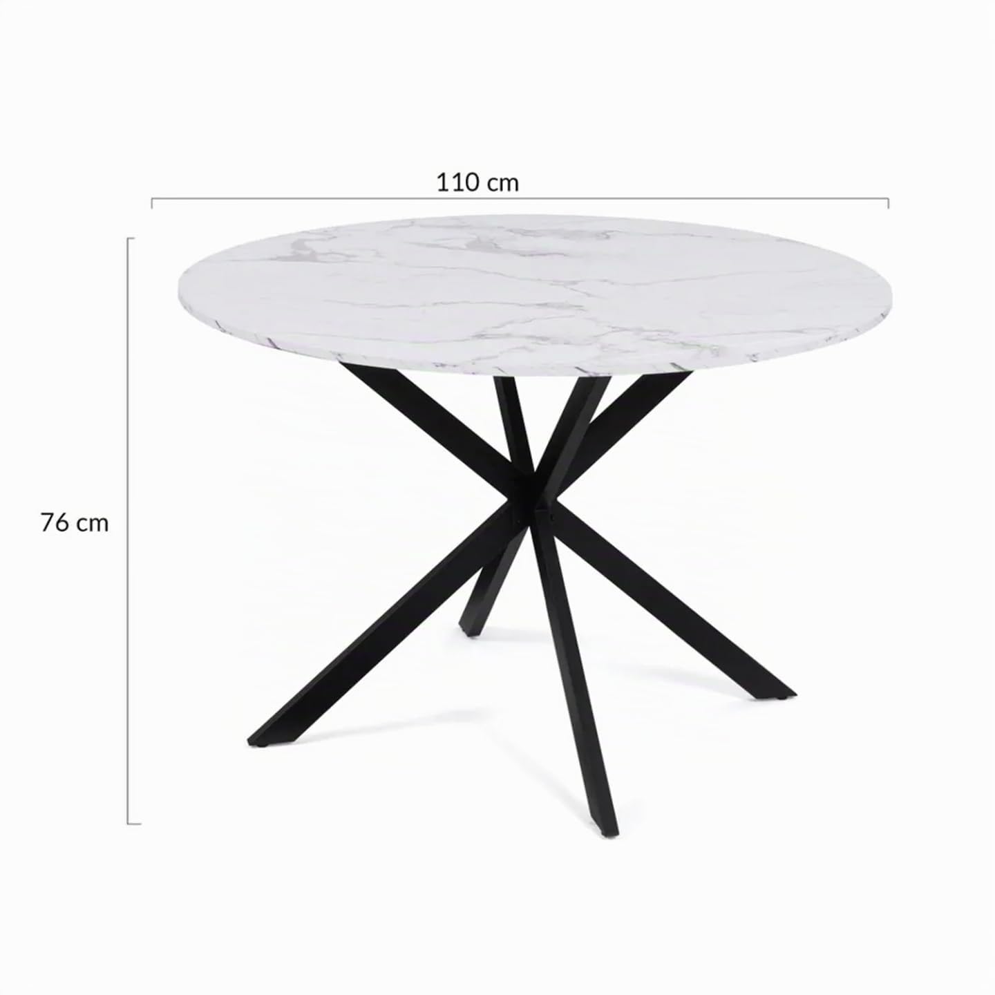 IDMarket - Tavolo da pranzo rotondo per 4-6 persone ALASKA con effetto marmo bianco e gamba a ragno in metallo 110 cm