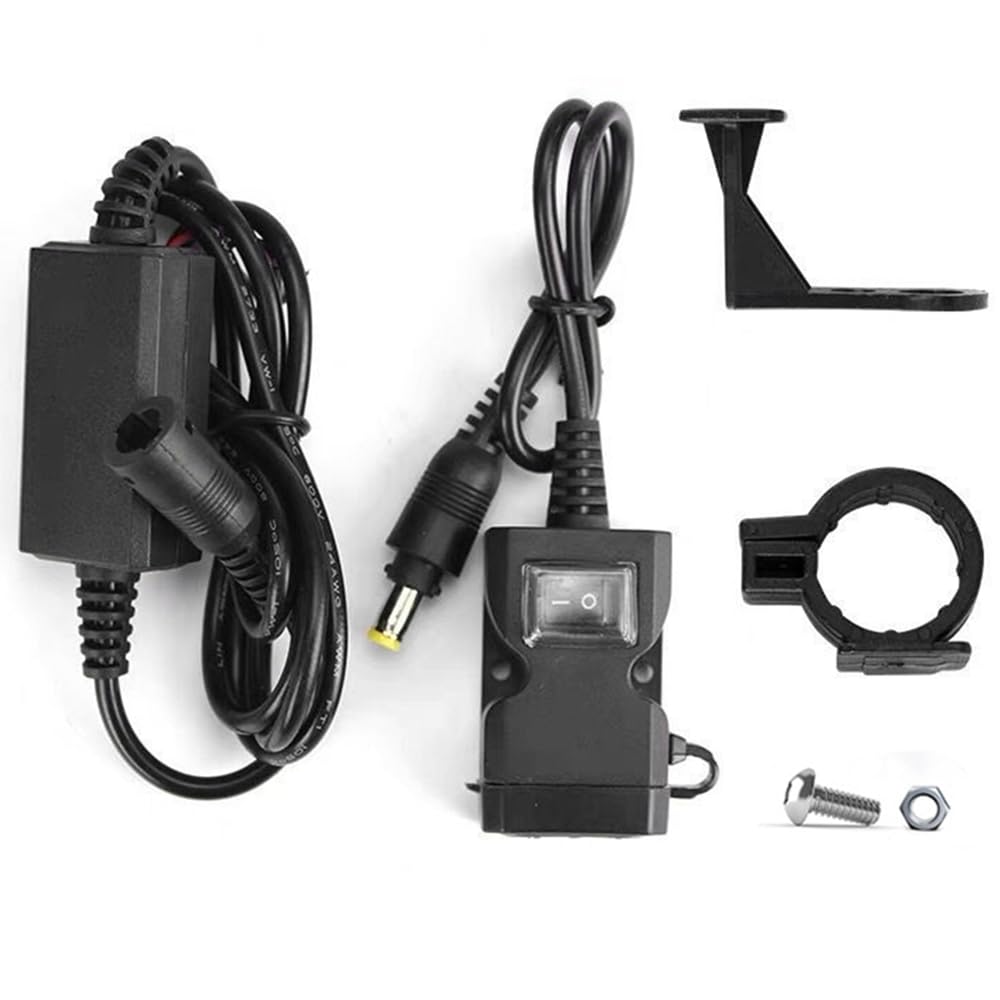 LunriwisDual USB Socket Charger, 9-90V Vehicle Rapid Charger, Waterproof Motorcycle Handlebar Dual Power Charger with Power Switch (Black)