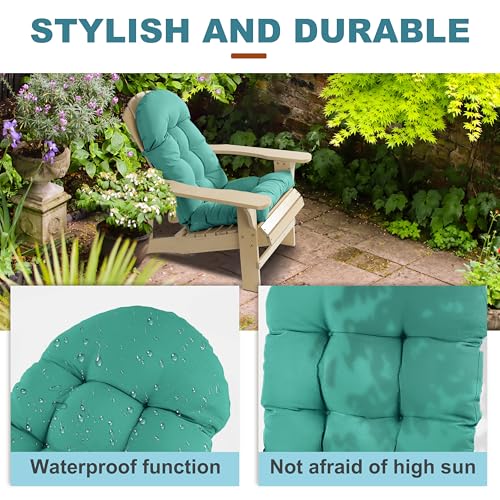 Image of Adirondack Chair Cushion, Rocking Chair Cushion 44x19.4x4 inch, High Back Patio Cushions of Upper and Lower with Ties, Sunscreen and Fade-Resistant (Lake Blue, 1)