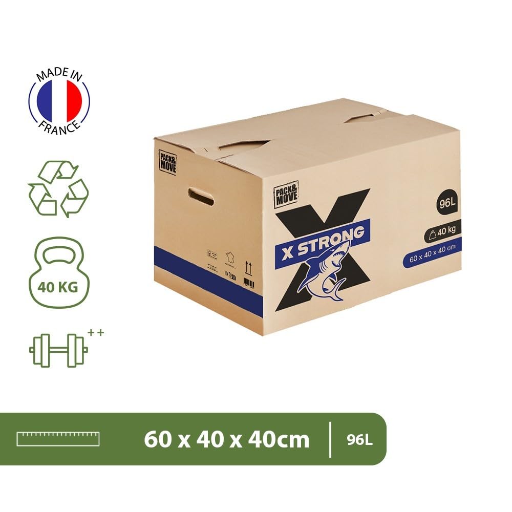 Pack and Move - Zestaw 15 kartonów do przeprowadzki X Strong - 60 x 40 x 40 cm - Obciążenie 40 kg - ekstremalna wytrzymałość - duża pojemność
