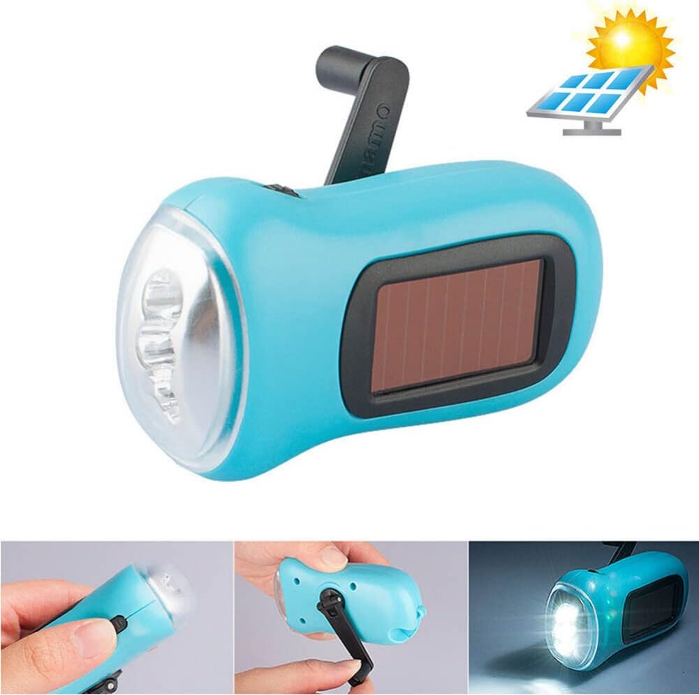anso LED Torch Hand Crank Dynamo Solar Powered Flashlight Lamp Emergency Light Survival