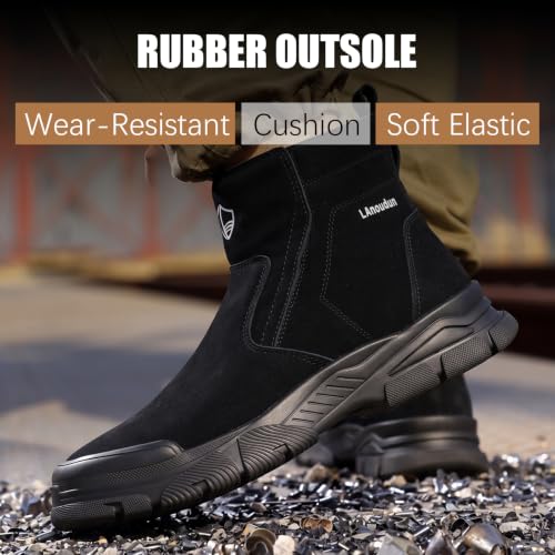 Image of GLANOUDUN Steel Toe Boots for Men Welding Work Boots Indestructible Mens Safety Toe Boot Zipper Construction Boot Laceless Welder Footwear