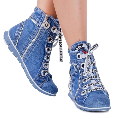 Jeans Boots Shoes, Handmade Women's Sports Boots, Flat-soled Short Sports Boots, Birthday Gift (8, Blue)2