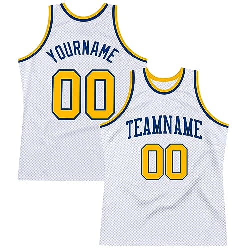 Personalized Basketball Jersey, Basketball Jersey for Men, Custom White Gold-Royal Throwback Basketball Jersey, Basketball Jerseys, Basketball Jerseys for Men, Men Basketball Jersey