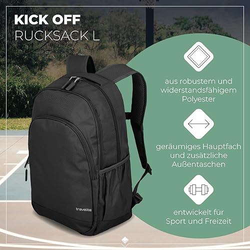 Travelite Handgepäck Rucksack mit gepoltertem Laptopfach, Laptop Rucksack 15,6 Zoll, KICK OFF, Tagesrucksack für Urlaub und Sport, 45 cm, 22 Liter