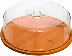 Boleira Prato para Bolo com Tampa de Acrílico Base de Bambu 28cm de Diâmetro 9.5cm de Altura Redondo Ideal para Bolos e Sobremesas