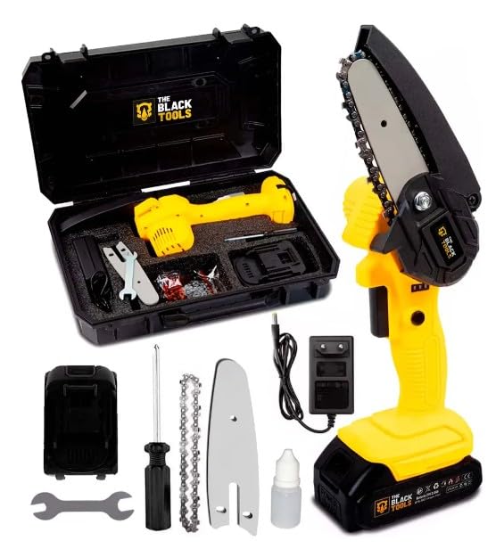 Motosserra Mini BTS-100 Bateria Recarregável 21v The Black Tools Cor Amarelo