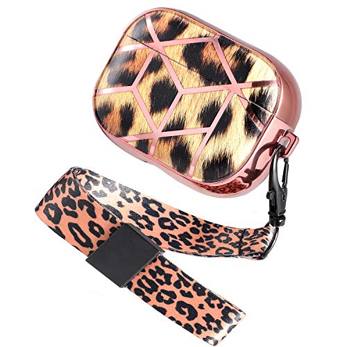 AirPods Pro Case Leopard Luxury Fashion Design for Women with Anti-Lost Strap Shockproof Protective TPU AirPods Case Cover for Apple AirPods Compatible with Apple Airpods Pro.