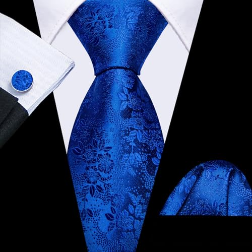 Image of Barry.Wang Flower Ties for Men Handkerchief Cufflinks Set Wedding Necktie Set Party