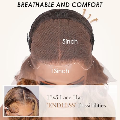 Image of Pizazz Honey Blonde Lace Front Wigs Human Hair Pre Plucked with Natural Hairline 13x4 Glueless Wigs Human Hair 180 Density 4 /27 Highlight Body Wave Lace Frontal Wigs 24 Inch