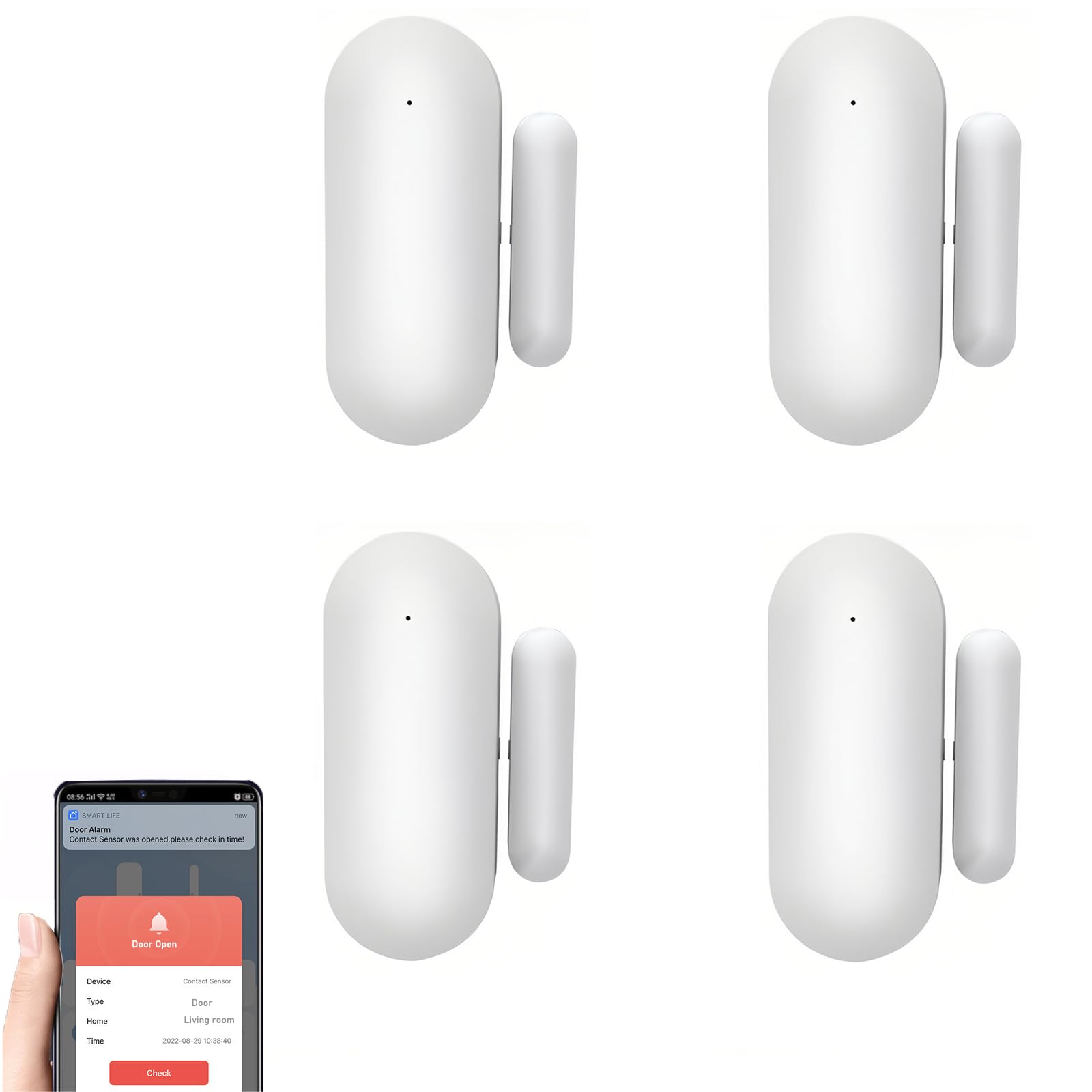 Mengshen Confezione da 4 sensori WiFi per porte e finestre senza fili, sistema di sicurezza domestica, allarme APP Tuya Nessun hub richiesto, compatibile con Alexa Google