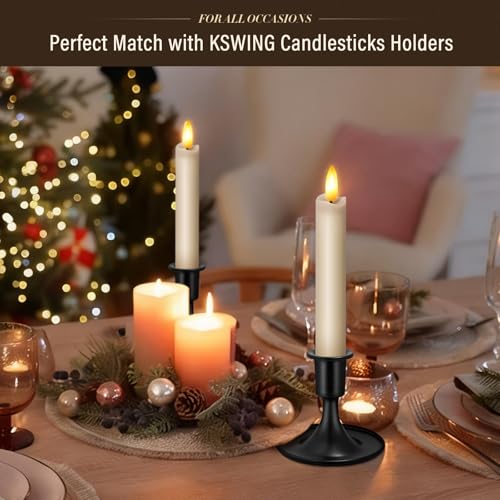 Image of KSWING Upgraded Real Wax Short LED Flameless Taupe Taper Candles with Remote, 6 PCS Candlesticks Battery Operated 3D Flickering- 6 inch Realistic Fake Candle Sticks for Home /Wedding /Fireplace Xmas Decor