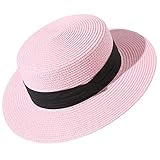 Lanzom Sun Hats for Women Wide Brim Straw Boater Hat Foldable Packable Beach Hat for Summer (Pink, Medium)