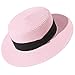 Lanzom Sun Hats for Women Wide Brim Straw Boater Hat Foldable Packable Beach Hat for Summer (Pink, Medium)