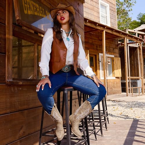 Image of IUV Cowboy Boots for Women Mid Calf Pull-On Cowgirl Boots