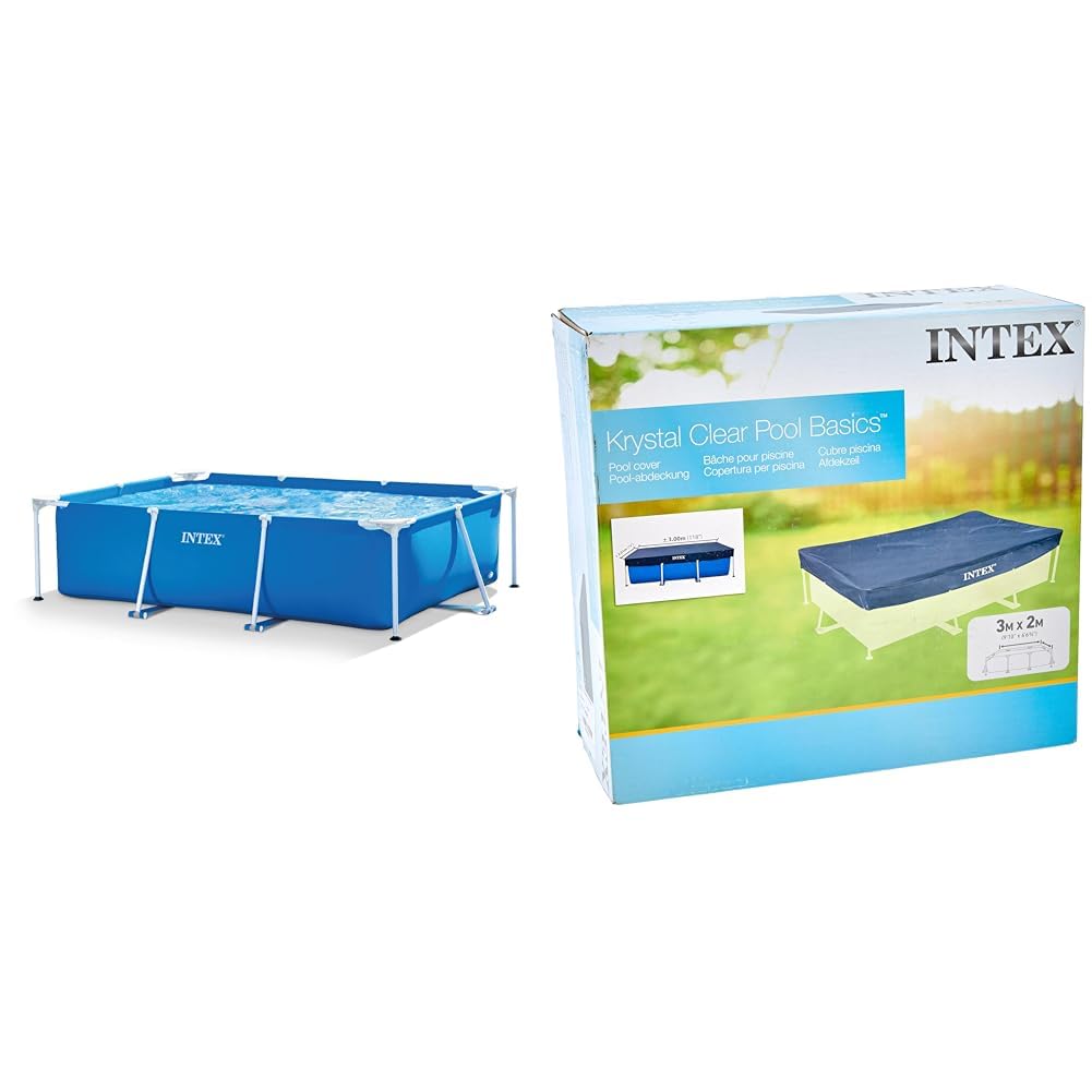 Intex 28270Np Small Frame Piscina Desmontable, 220 X 150 X 60 Cm, 1.662 litros + 28038 Cobertor Piscina Rectangular Prisma/Small Frame 300 X 200 Cm