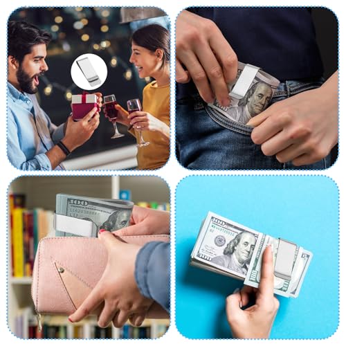 24 Pack Stainless Steel Money Clip Small Men's Slim Money Clip Metal Wallet Clip for Men Credit Business Card Holder Pocket Cash Wallet Metal Money Clips Minimalist Front Pocket Wallet Clip (Silver)3
