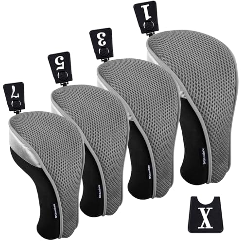 Andux 4pcs/Pack Mesh Golf 460cc Driver Fairway Wood Club Head Covers with Interchangeable No. Tags...