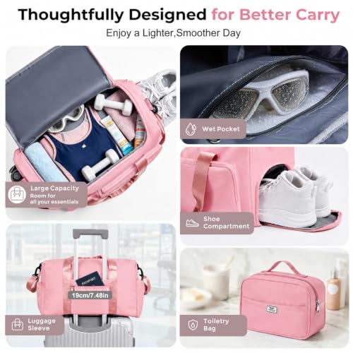 Image of FIORETTO Women's Gym Duffle Bag with Shoes Compartment, 30L Capacity, Ideal for Travel, Gym, Sports, Duffel, Weekender