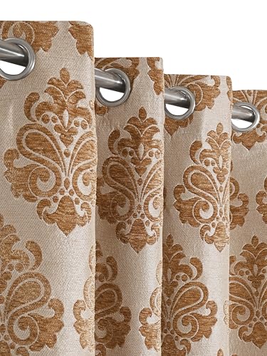 Image of Saral Home Medallion Chenille Blackout Window Curtains 2pc,Gold. 4x5 Ft