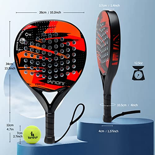 Image of Padel Racket Carbon Fiber Surface With Eva Memory Flex Foam Core Padel Tennis Racquets Lightweight (Red)
