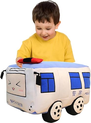 ELAINREN Juguete de peluche de coche de policía de simulación en 3D, regalos de peluche para niños, forma de coche de dibujos animados, decoración