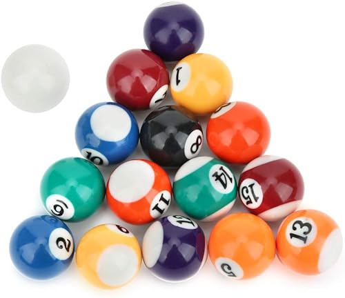 HURRISE Bolas de billar, accesorio para mesa de billar, 16 mini bolas de billar, resina de poliéster ecológica, pequeñas, 1 juego, 16 artículos, 1