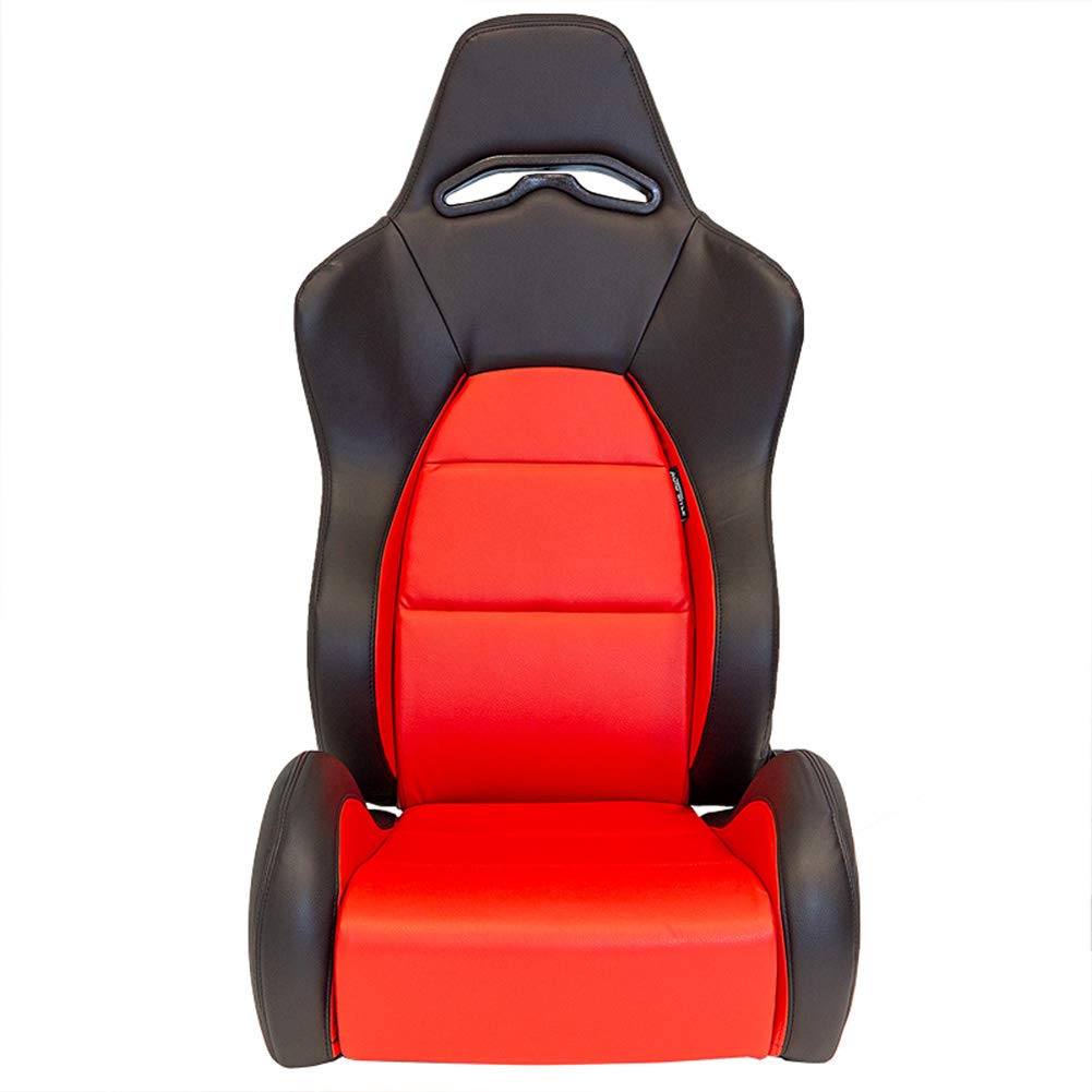 AUTO-STYLE Asiento Deportivo 'Eco' - Cuero Artificial Negro/Rojo - Respaldo Ajustable en el Lado Derecho - incl. Correderas