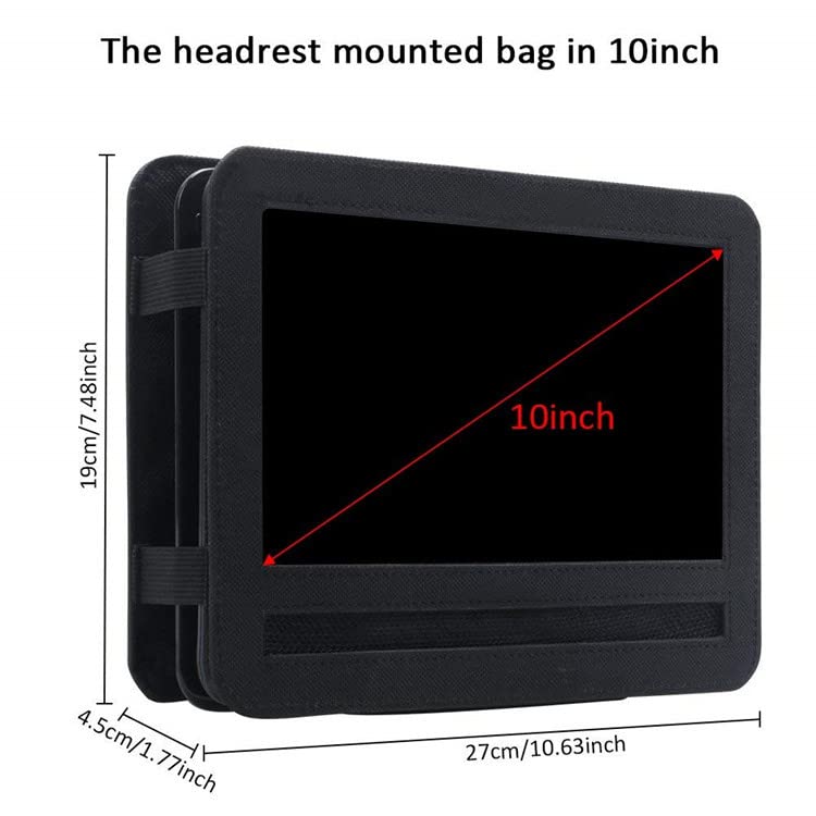 Support Lecteur DVD Portable pour Appui-tête de Voiture avec Sangles, 7"/9"/10" - Noir (10in)