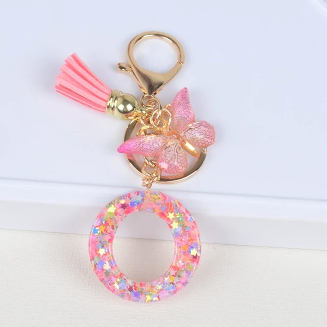 GEOCARTER Initial O Acrylic Alphabet Keychain for Women & Girls, Butterfly Tassel Keyring Gift