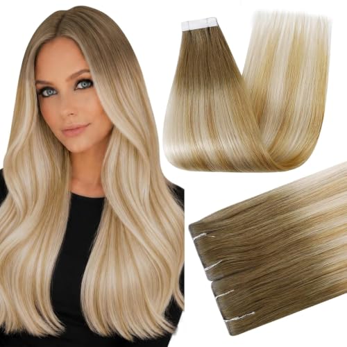 Full Shine Seamless Tape In Hair Extensions, Ash Brown Ombre 24 Inch