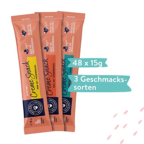 Pets Deli Multipack Cremesnack für Katzen mit Huhn, Thunfisch und Krill ohne Gluten und Zucker 8 x 90g