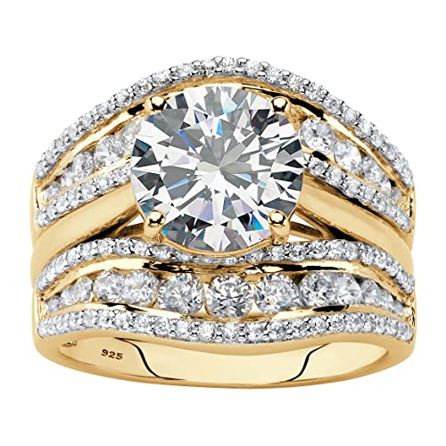 PalmBeach Yellow Gold-plated Sterling Silver Round Cubic Zirconia Bridal Ring Set Sizes 6-10