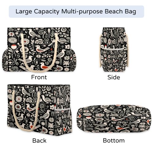 Tote Beach Bag for Women Large Zipper Beach Bags Waterproof Sandproof Cute Owls Gym Swim Pool Travel Bag4