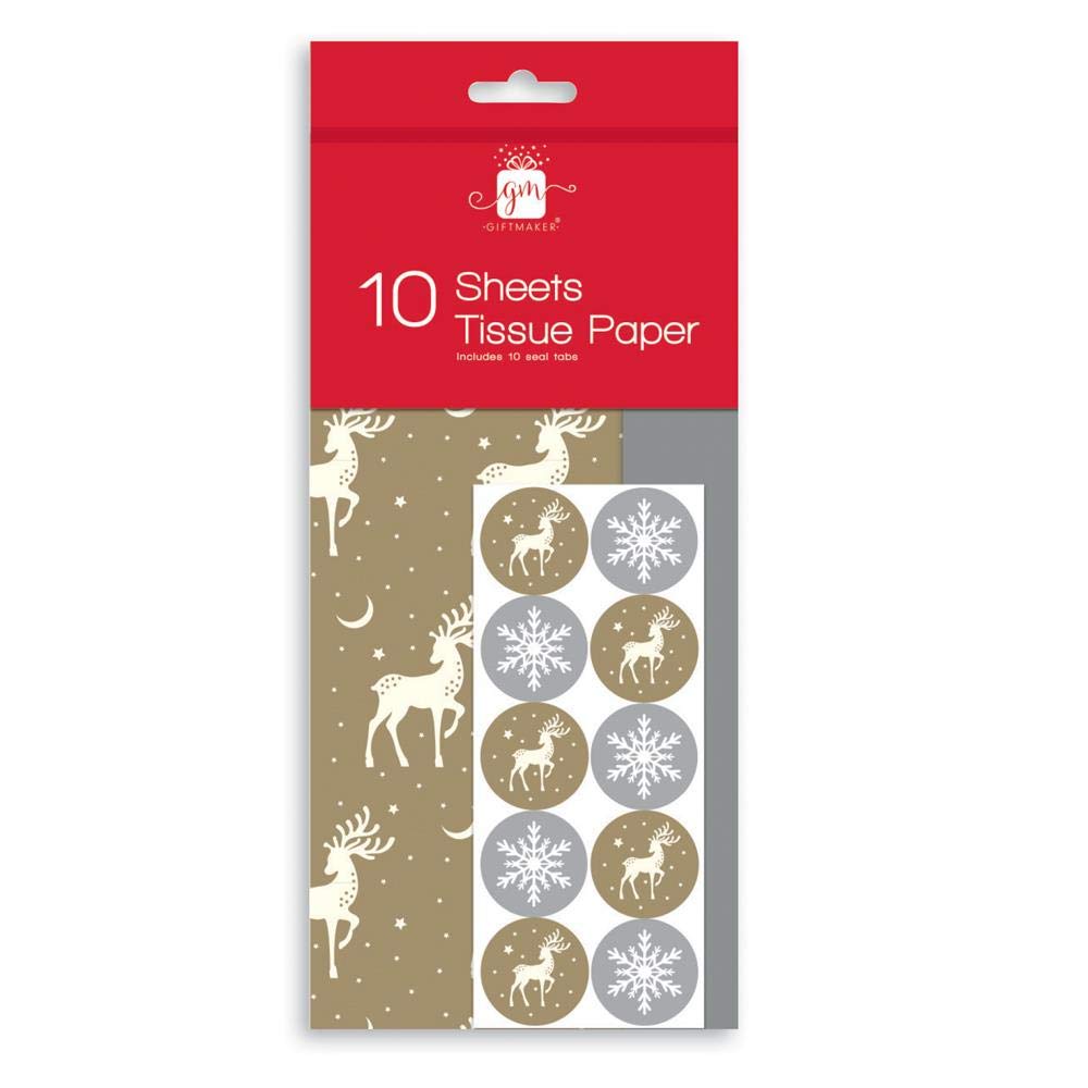 10 Sheets of Christmas Tissue Paper Stag Design Present Gift Wrapping/Wrapping Paper Sheets