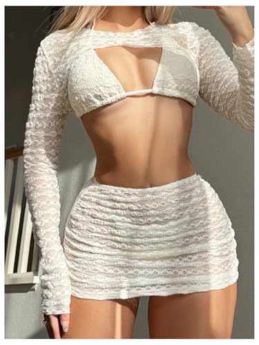 Milumia Women's 4 Piece Bikini Set Textured Halter String Triangle Swimsuit with Cover Up4