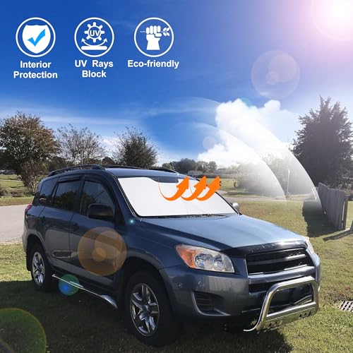 Image of Windshield Sun Shade Custom Fit for 2006-2012 Toyota RAV4 Accessories Foldable Sunshade Sun Blocker Protect Car from Sun Rays & Heat Damage Keep Car Cooler
