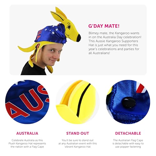 Australian Kangaroo Hat with Cape, Aussie Novelty Costume Hat for Australia Day Sports Events & Parties - Image 2