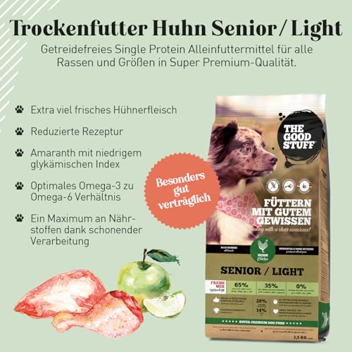 THE GOODSTUFF Huhn (Senior/Adult Light) 2,5 kg | Getreidefreies Hundetrockenfutter mit frischem Hühnerfleisch | Für ältere Hunde mit wenig Aktivität | Hundefutter trocken | Super-Premium Trockenfutter