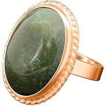 925 Sterling Silver Aventurine Oval Ring for Women | 18K Rose Gold Vermeil Handmade Bezel Set Green Gemstone Jewelry | Libra Zodiac Heart Chakra Crystal |Lucky Prosperity Gift | Meaningful Crystal