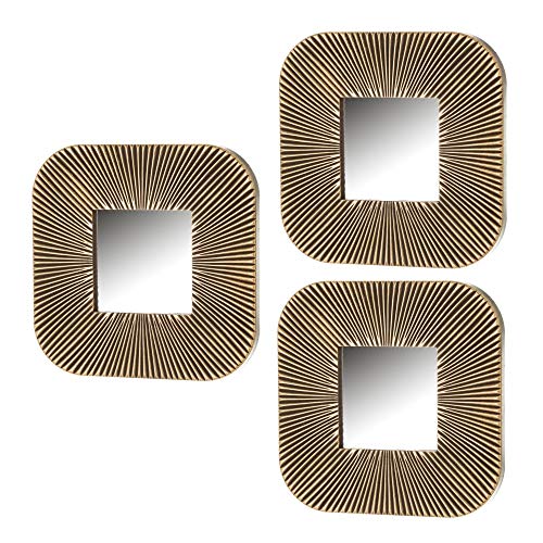 LOLAhome Set de 3 Espejos de Pared Cuadrados con moldura de plástico Dorados| Decoracion Pared, Decoración Espejo Cuadrado para casa, Dormitorio, salón