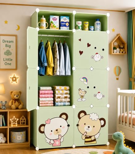 Image of Mevigo Foldable Plastic Wardrobe for Clothes - 6+2 Door Baby Cupboard for Clothes Storage, Wardrobe for Kids, Plastic Almirah, Collapsible Wardrobe for Kids Livingroom & Home -Green-Z4