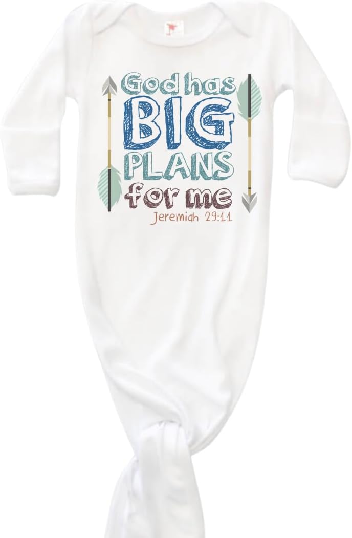 God has Big Plans For Me Christian Baby Clothes, Newborn Knotted Gown for Baby Boy, Newborn Coming Home From Hospital Outfit, Baby Tie Gown Nightgown With Fold Over Mittens 0-3 months.