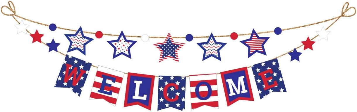 Briarwood Lane Patriotic USA String Banner Welcome Red White and Blue 60" W