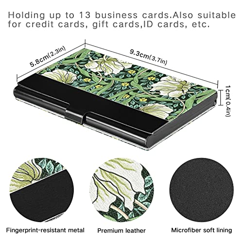 William Morris White Flowers, Yellow Flowers, Green Foliage Leaves Business Card Holder Leather, Slim Credit Card Case Stainless Steel Wallet for Women and Men Unisex Business Card Holder2