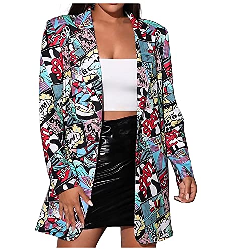 Pop Art Druck Damen Cardigan Langärmliger Anzugjacke Revers Business Blazer mit Knopfleiste Loose Fit Bolero Jacke mit Tasche Cover