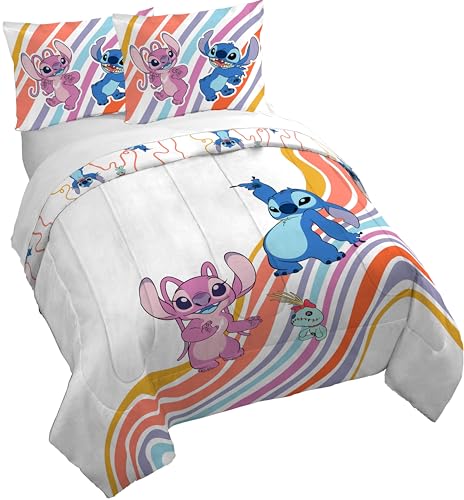 Jay Franco Duvet Cover Set – 3 Piece Comforter Cover and Sham Set, Super Soft Cozy Kids Bedding (Insert Not Included) White - Lilo and Stitch, Queen