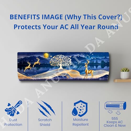 Image of Printed Split Ac Cover Combo Indoor Unit For 1.5 Ton Capacity AC, Inner Unit Ac Cover, All Weather Cover /Attractive Digital Prints /Dustproof /Water Resistant (Jungle Safari & Gold Deer)